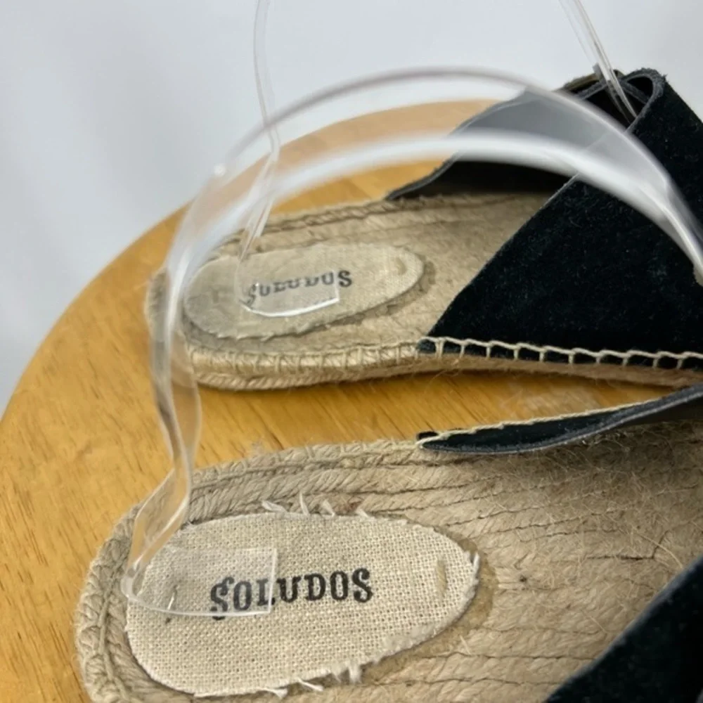 Soludos double black suede strap espadrille slide on sandal 8 - Picture 7 of 13